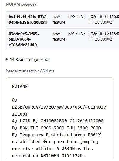Planned AIXM changes with diagnostics and NOTAM text